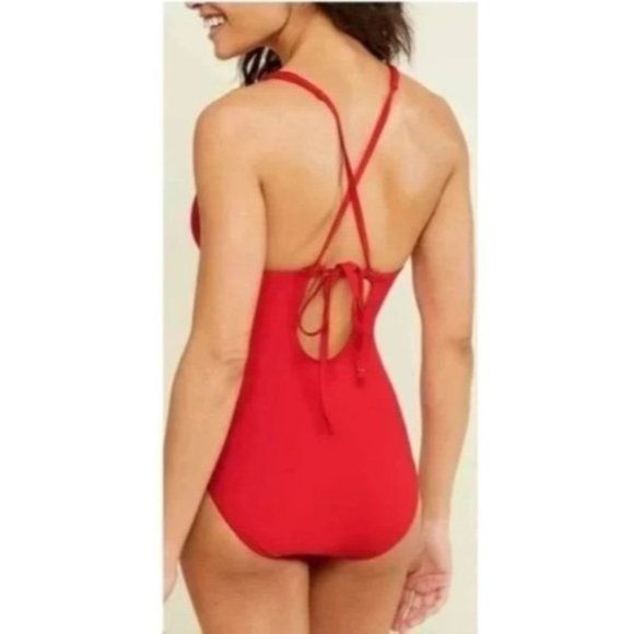 NWT Andie  Bali One Piece Swimsuit Deep V Neck Removable Cups ST/MT Cherry Red - Picture 3 of 13